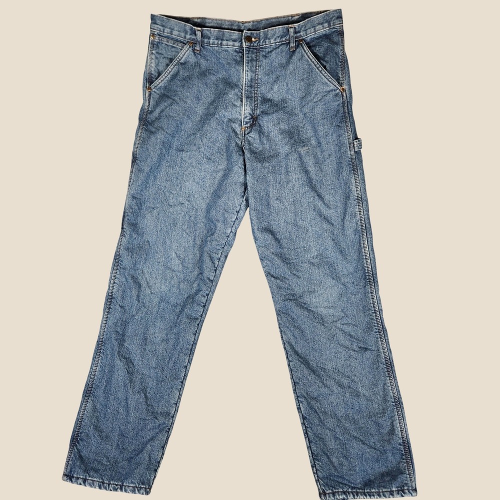 Wrangler Carpenter Jeans Mens 36x34 94GRWLT Blue Fleece Lined EUC